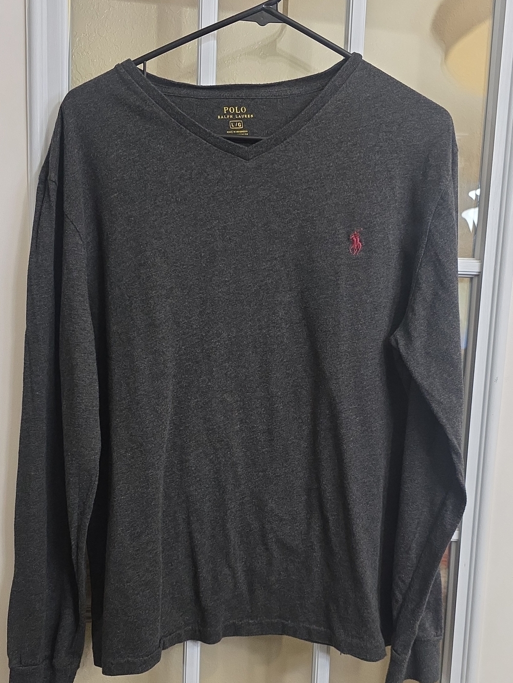 Polo by Ralph Lauren Charcoal V-Neck Long Sleeve with Pink Pony